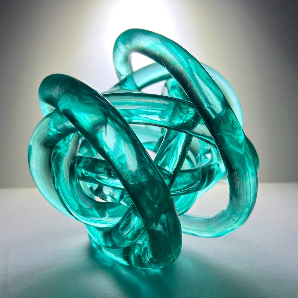 Turquoise Hand-Blown Glass 7" Knot Sculpture - Picture 7 of 7